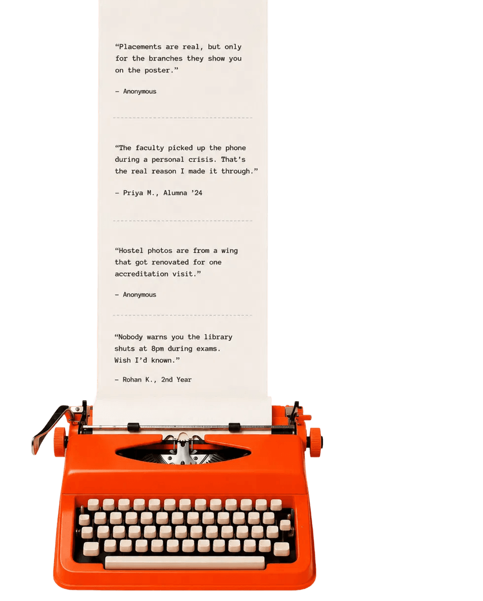Typed student reviews coming off a typewriter